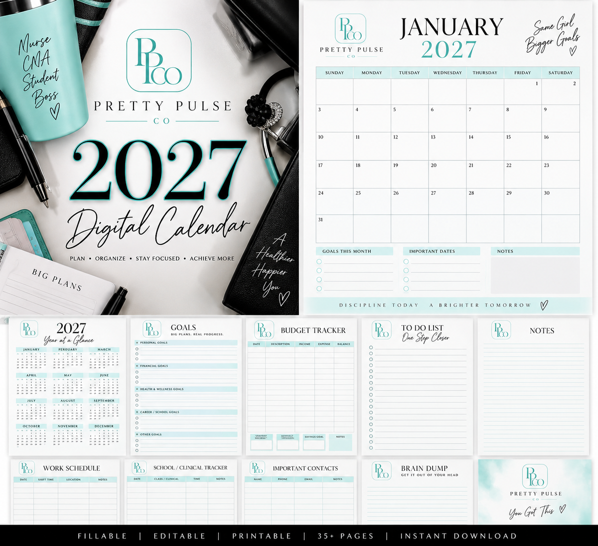 2027 Digital Calendar | Pretty Pulse Co